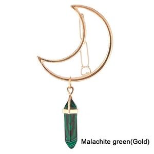 Gold Crescent Moon Hair Clip Natural Crystal Stone